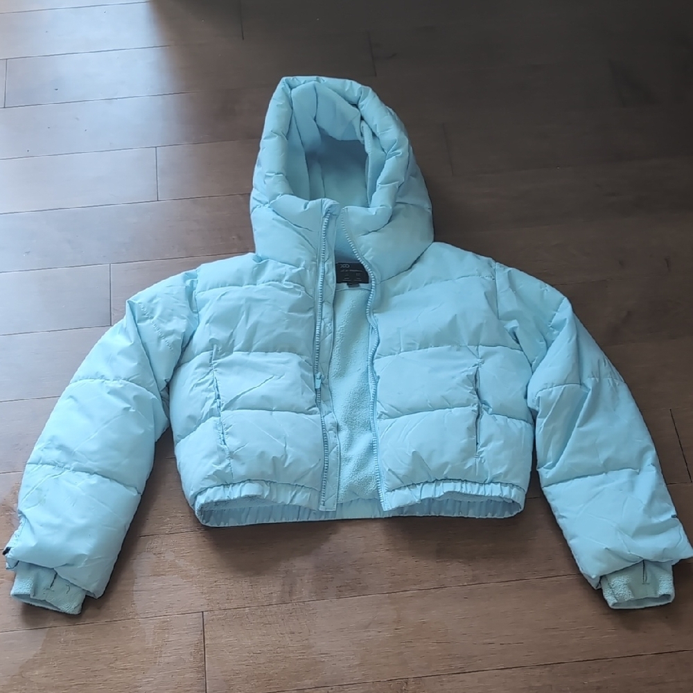 All in Motion Blue Cropped Puffer Jacket with Hood
